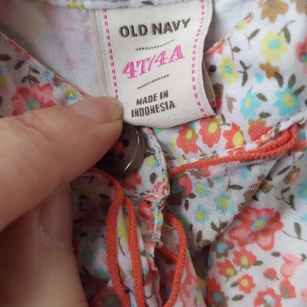 Old Navy Ruffle Front Button Down Sleeveless Dress Girls Size 4T Pink Floral